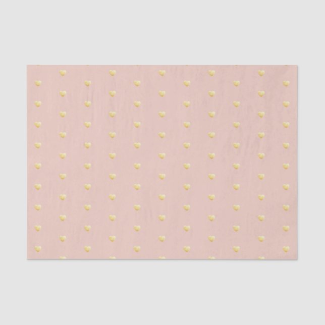 Golden Hearts Pattern on Blush Pink Tissue Paper (Front)