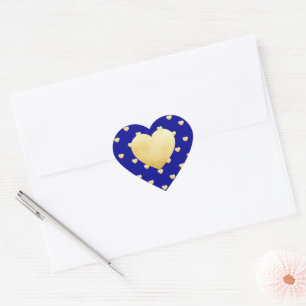Golden Hearts Pattern on Royal Blue Heart Sticker