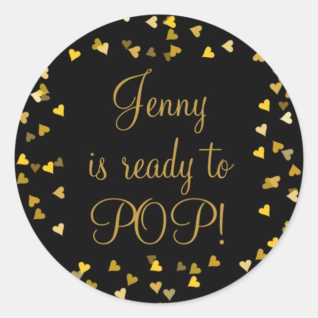 Golden Hearts She's Ready to Pop Baby Shower Favou Classic Round Sticker (Front)