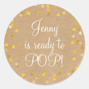 Golden Hearts She's Ready to Pop Baby Shower Favou Classic Round Sticker