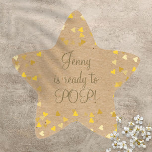 Golden Hearts She's Ready to Pop Baby Shower Favou Star Sticker