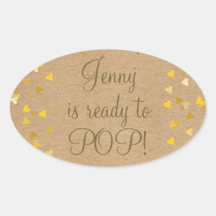 Golden Hearts She's Ready to Pop Baby Shower Oval Sticker