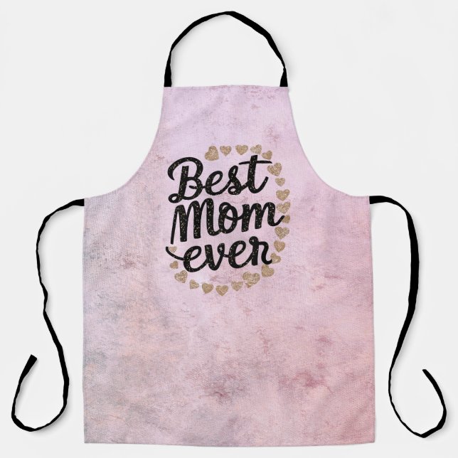 Golden Hearts Trendy Script Best Mum Ever Modern Apron (Front)