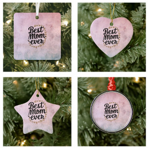 Golden Hearts Trendy Script Best Mum Ever Modern Ceramic Tree Decoration