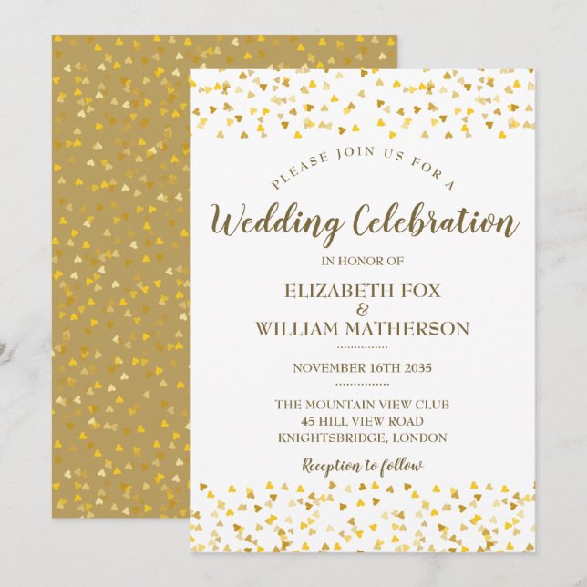 Golden Hearts Wedding Invitation (Front/Back)
