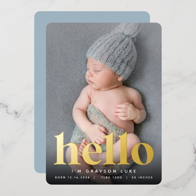 Golden Hello | Foil Birth Announcement (Front/Back)