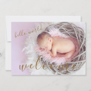 Golden Hello Welcome Photo Baby Birth Announcement