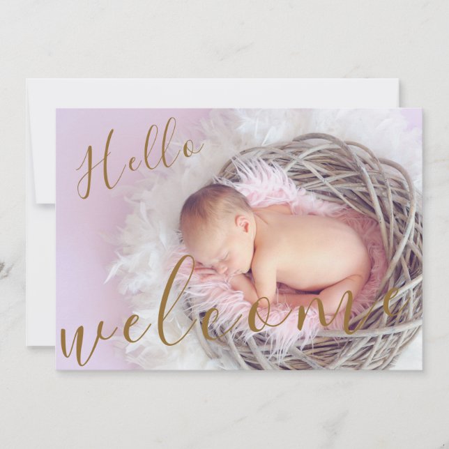 Golden Hello Welcome Photo Baby Birth Announcement (Front)