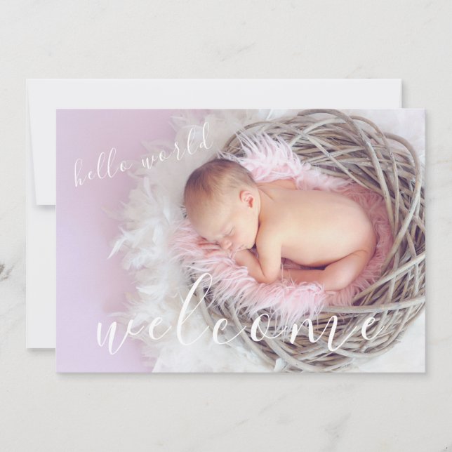 Golden Hello Welcome Photo Baby Birth Announcement (Front)