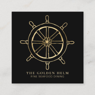 *~* Golden Helm Fine Dining by The Sea BLACK Gold Square Business Card