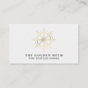 *~* Golden Helm Fine Dining by The Sea Gold White Business Card
