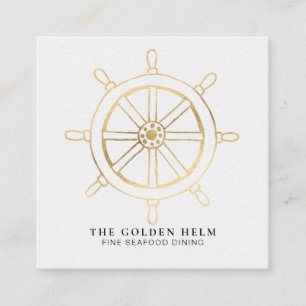 *~* Golden Helm Fine Dining by The Sea White Gold Square Business Card