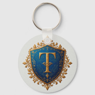 Golden Heraldic Shield Letter T Royal Monogram ✨ Key Ring