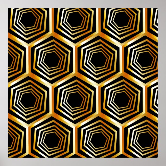 Golden hexagonal optical illusion poster (Front)