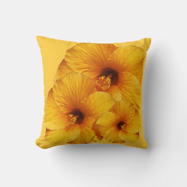 Golden Hibiscus Flowers Bouquet Cushion (Front)