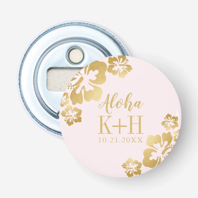 Golden Hibiscus Tropical Flower Initials Bottle Opener (Front)