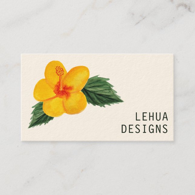 Golden Hibiscus Watercolor Unique Elegant Floral  Business Card (Front)