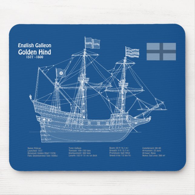 Golden Hind - Ship Blueprint Plans ABD Mouse Mat (Front)