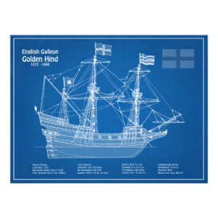 Golden Hind - Ship Blueprint Plans ABD Photo Print