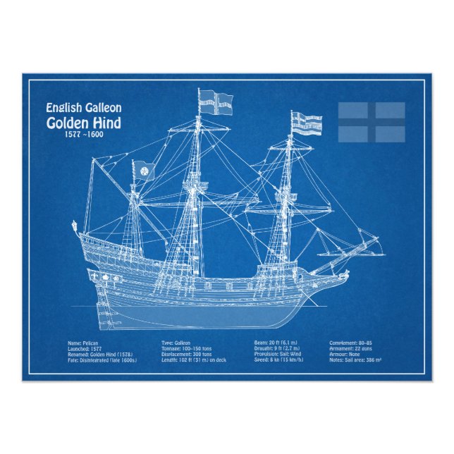 Golden Hind - Ship Blueprint Plans ABD Photo Print (Front)