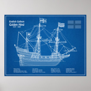 Golden Hind - Ship Blueprint Plans ABD Poster