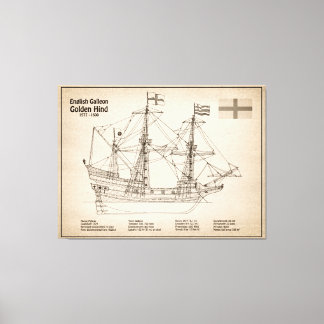 Golden Hind - Ship Blueprint Plans SD Canvas Print