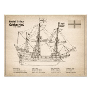 Golden Hind - Ship Blueprint Plans SD Photo Print