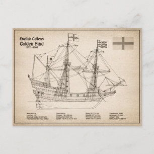 Golden Hind - Ship Blueprint Plans SD Postcard