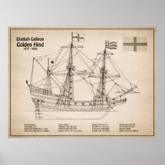 Golden Hind - Ship Blueprint Plans SD Poster