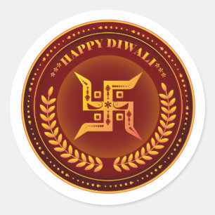 Golden Hindu Swastik Happy Diwali Classic Round Sticker