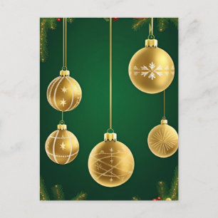 🎄 Golden Holiday Baubles Glow ✨ Festive Christmas Postcard