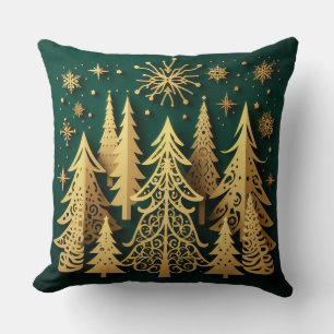 Golden Holiday Forest – Christmas Tree Pattern Cushion
