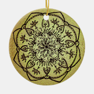Golden Holiday Mandala Ceramic Tree Decoration