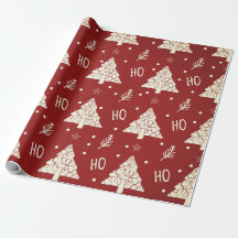 Golden Holiday on Deep Crimson Wrapping Paper