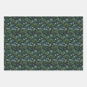 Golden Holly and Winter Foliage Wrapping Paper Sheet