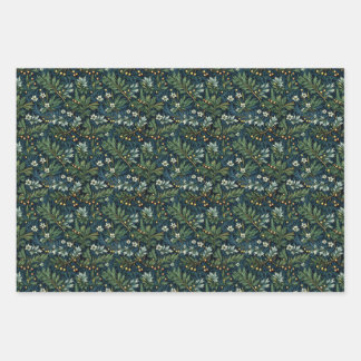 Golden Holly and Winter Foliage Wrapping Paper Sheet