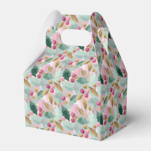 Golden Holly & Berry Botanical Christmas Pattern Favour Box