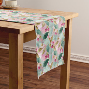 Golden Holly & Berry Botanical Christmas Pattern  Medium Table Runner