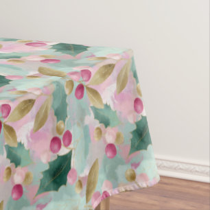 Golden Holly & Berry Botanical Christmas Pattern Tablecloth