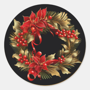 Golden Holly Festive Foliage Classic Round Sticker