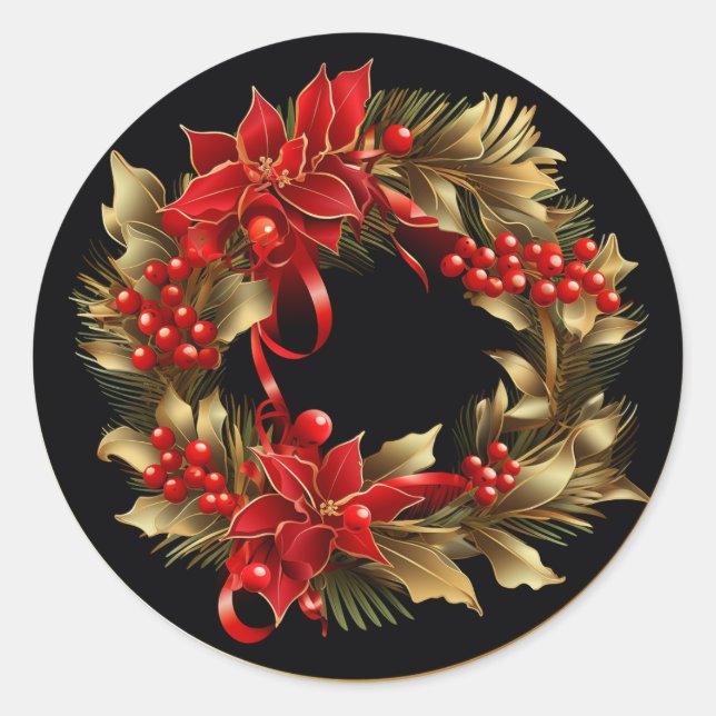 Golden Holly Festive Foliage Classic Round Sticker (Front)