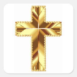 GOLDEN HOLY CROSS SQUARE STICKER