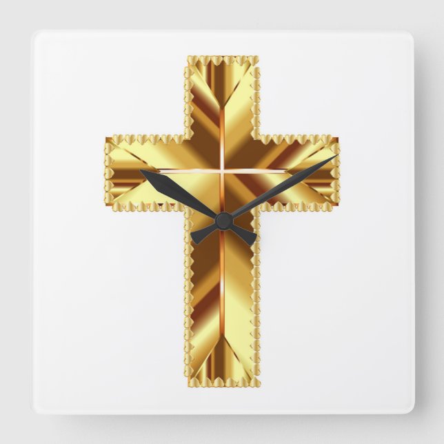 GOLDEN HOLY CROSS SQUARE WALL CLOCK (Front)