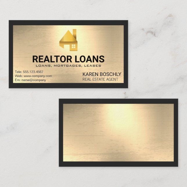 Golden Home Logo | Gold Metallic Background Business Card (Front/Back)