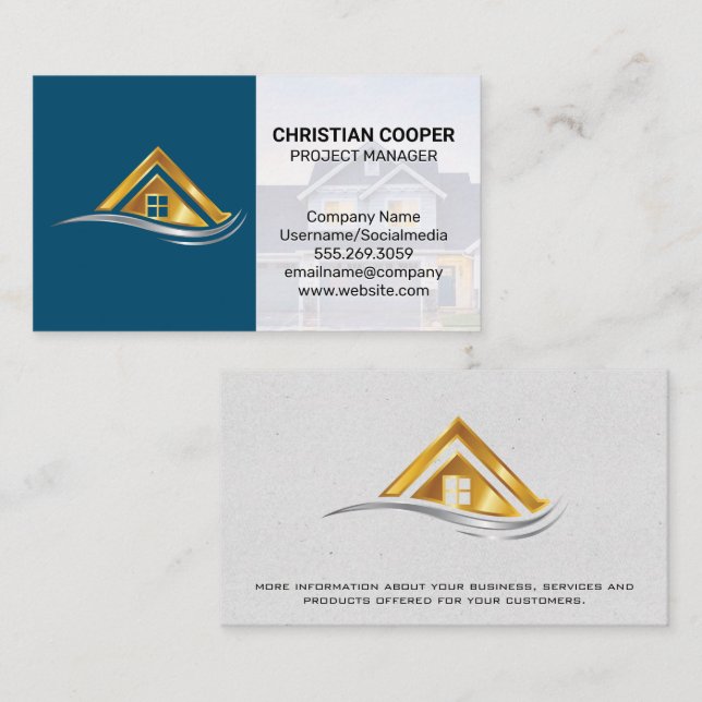 Golden Home Logo | Real Estate Properties Business Card (Front/Back)