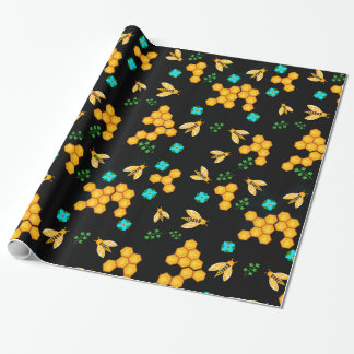 Golden Honey Bees Classic Honeycomb Floral blooms Wrapping Paper
