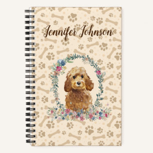 Golden Honey Cockapoo Dog Paw Print & Floral Cute Notebook