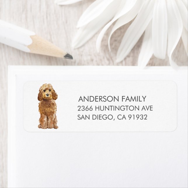 Golden Honey Cockapoo Dog Return Address Label (Insitu)
