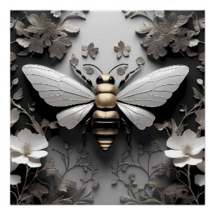 Golden Honeybee on Floral Canvas Poster