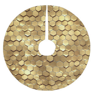 Golden Honeycomb 3D Render Texture Brushed Polyester Tree Skirt